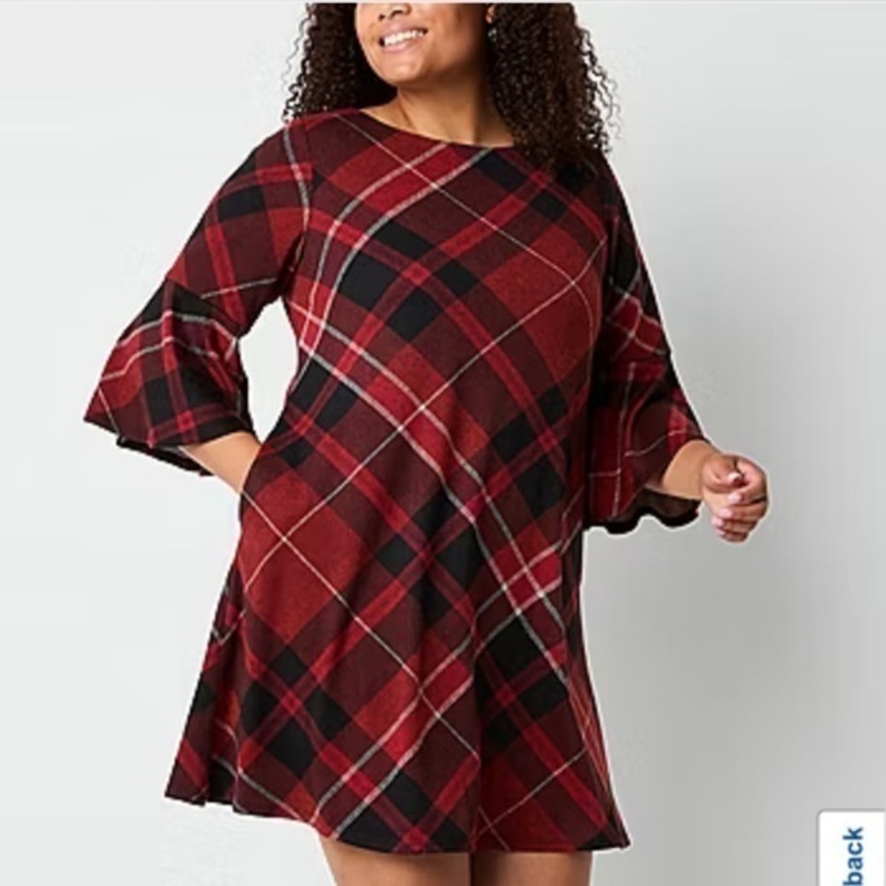 JH Hessica Howard Plaid Dress Sz XL
